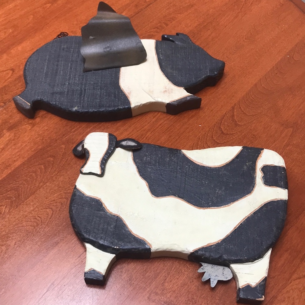 Folk Art Wall Art ! Large Wood Flying Pig and Cow.